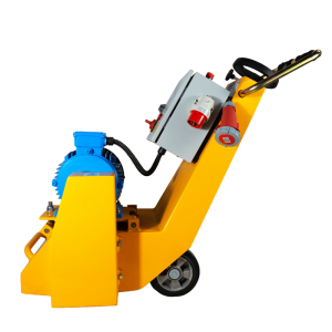 Bartell blue and yellow 11 inch electric scarifier BEF 275 side view