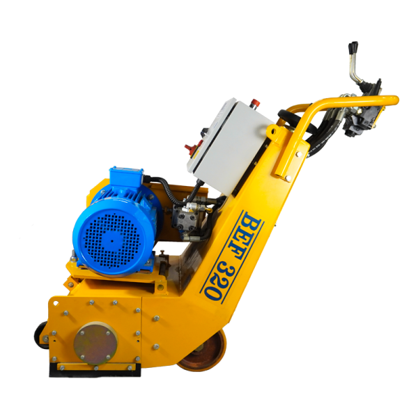 Bartell blue and yellow 32cm electric scarifier BEF 320 side view
