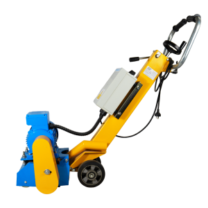 Bartell blue and yellow 8 inch electric scarifier BEF 200 N side view