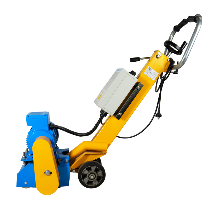 Bartell blue and yellow 8 inch electric scarifier BEF 200 N side view