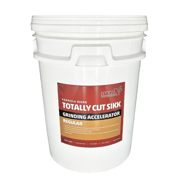 10 Litre white drum of grinding accelerator with red and brown label